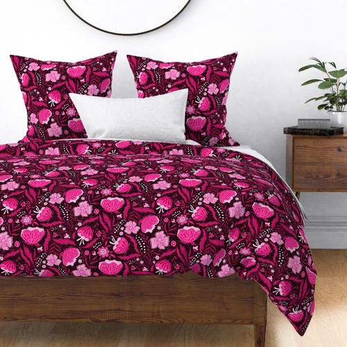 Boho - Folk Floral Hot pink on black L