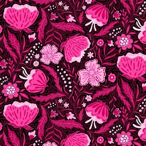 Boho - Folk Floral Hot pink on black L