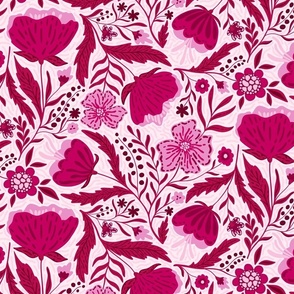 Boho - Folk Floral Hot pink on light L