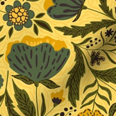 Boho - Folk Floral mustard yellow with moody green L