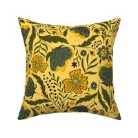 Boho - Folk Floral mustard yellow with moody green L