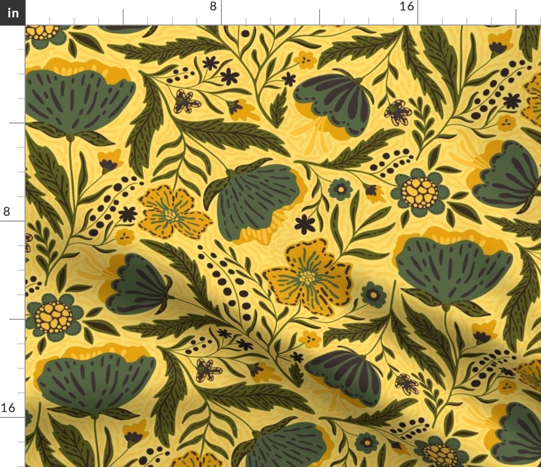 Boho - Folk Floral mustard yellow with moody green L