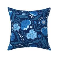 Boho - Folk Floral blue shades on dark blue L