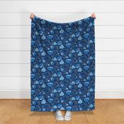 Boho - Folk Floral blue shades on dark blue L