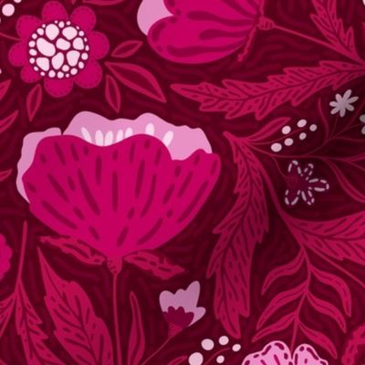 Boho - Folk Floral Hot pink on moody pink L