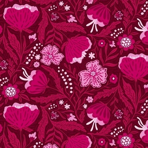 Boho - Folk Floral Hot pink on moody pink L