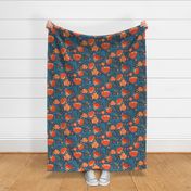 Boho - Folk Floral Neutral red blue on dark blue light texture L