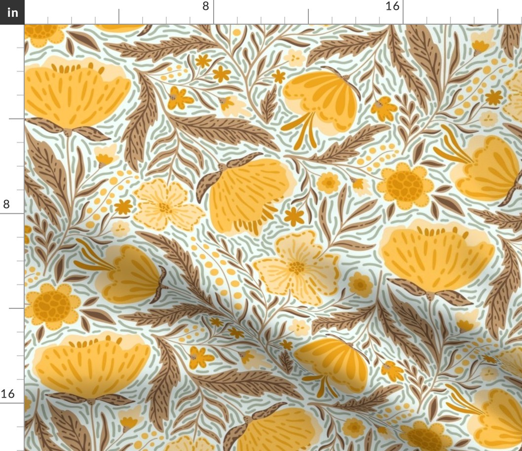 Boho - Folk Floral golden yellow_ brown and sage L