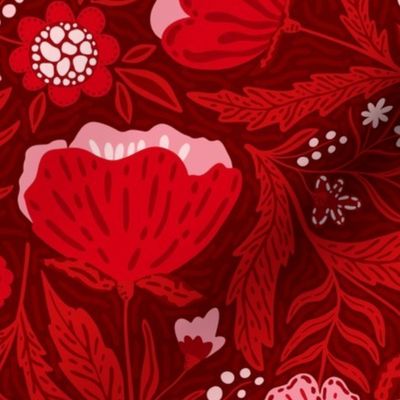 Boho - Folk Floral Red on moody red L