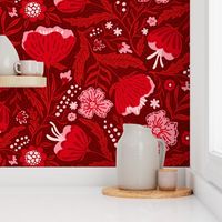 Boho - Folk Floral Red on moody red L