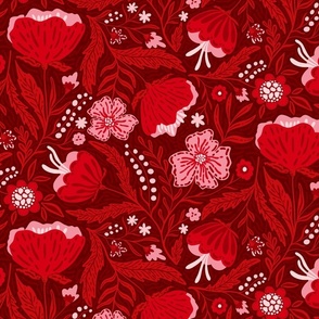 Boho - Folk Floral Red on moody red L