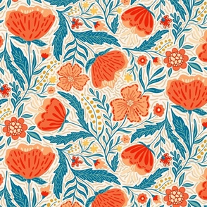 Boho - Folk Floral Neutral red blue on light L