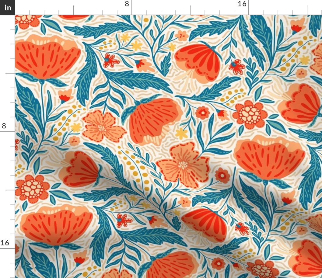 Boho - Folk Floral Neutral red blue on light L