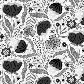 Boho - Folk Floral White and Black L