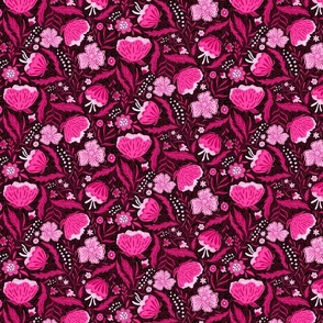 Boho - Folk Floral Hot pink on black S