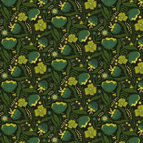 Boho - Folk Floral moody green with yellow  S