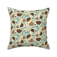 Boho - Folk Floral coffee brown_ sage and yellow S