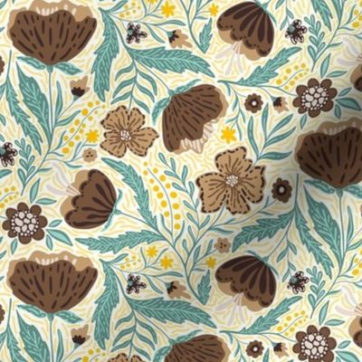 Boho - Folk Floral coffee brown_ sage and yellow S