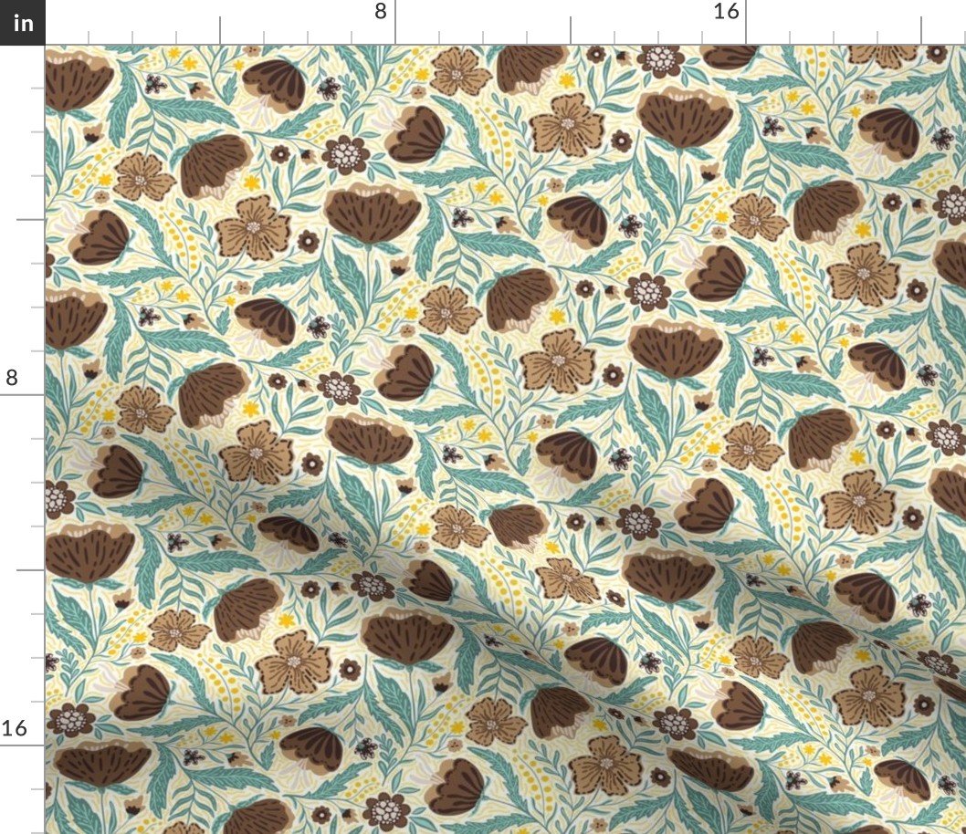 Boho - Folk Floral coffee brown_ sage and yellow S