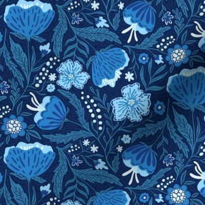 Boho - Folk Floral blue shades on dark blue S