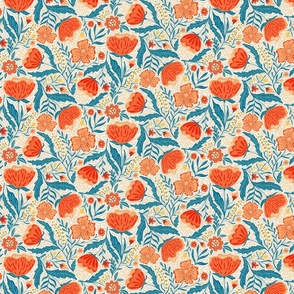 Boho - Folk Floral Neutral red blue on light S