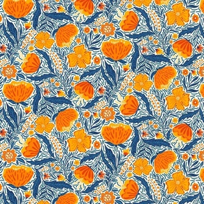 Boho - Folk Floral Neutral orange_ blue on light M