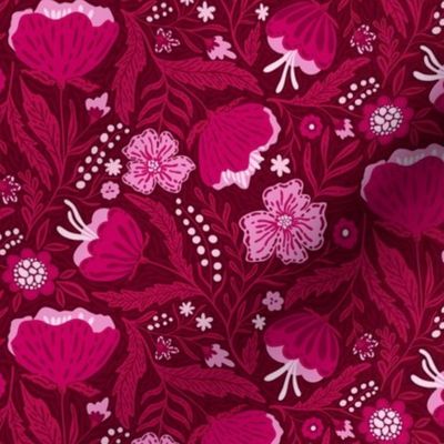  Boho - Folk Floral Hot pink on moody pink S