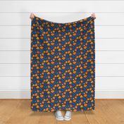 Boho - Folk Floral Neutral orange_ blue on dark blue M