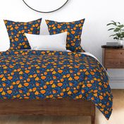 Boho - Folk Floral Neutral orange_ blue on dark blue M