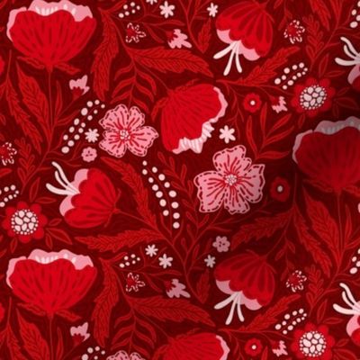 Boho - Folk Floral Red on moody red S