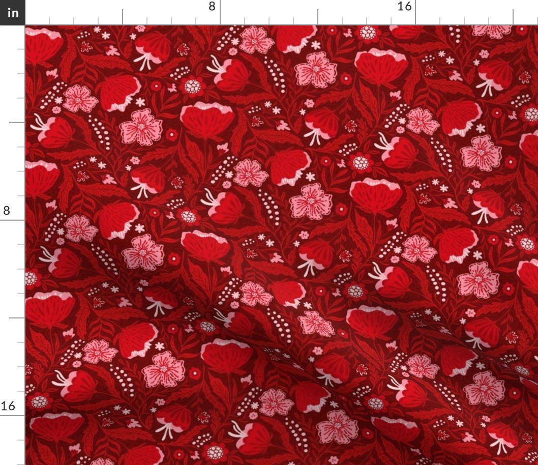 Boho - Folk Floral Red on moody red S