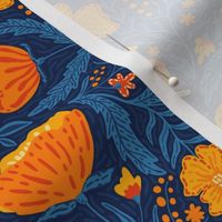 Boho - Folk Floral Neutral orange_ blue on dark blue S