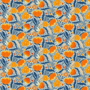 Boho - Folk Floral Neutral orange_ blue on light S