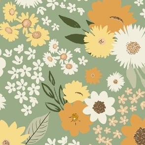 dense retro floral wilderness // soft sage + marigold