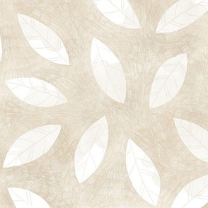 White leaves seamless pattern on beige background.