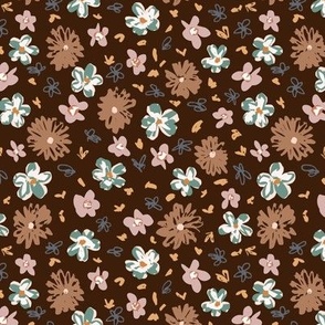 Rebecca dark brown / ditsy floral pattern design 