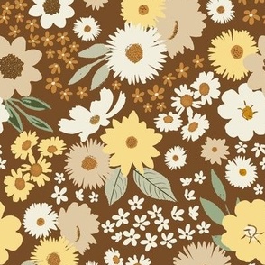 dense retro floral wilderness // citron yellow + coffee brown 