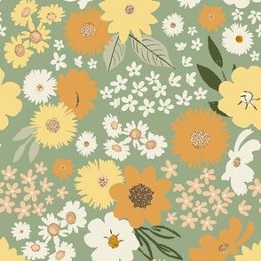 large dense floral wilderness // soft sage + marigold 