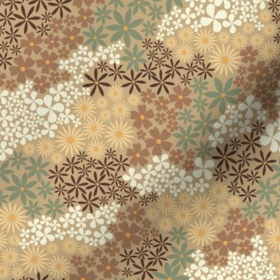 Floral Wild Field // Tan Background // Small Scale // Daisies Blooming // Boho Style // Sage Floral