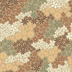 Floral Wild Field // Tan Background // Small Scale // Daisies Blooming // Boho Style // Sage Floral