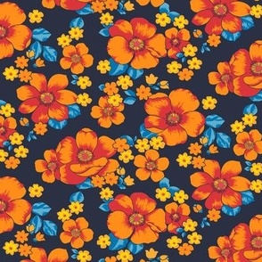 Floral Wilderness in Orange & Blue