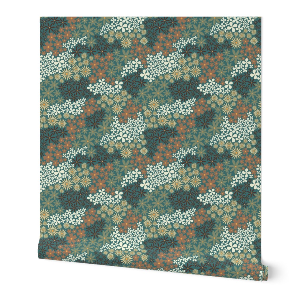 Floral Spring // Normal Scale //  Wild Chamomile // Bloom Spring // Emerald Background 
