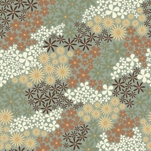 Floral Spring Field // Wild Chamomile Bloom Spring Sage Green Background // Normal Scale