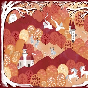 Find the magical creatures of the enchanted forest playmat autumn - fat quarter