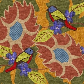 17  Painted Buntings and Sunflowers