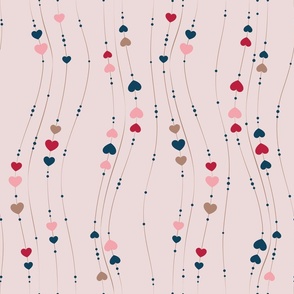 Rows of Blue Red and Pink Hearts with lines