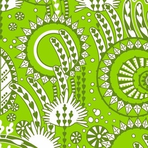 Folk stylization, Green flowers on a green background