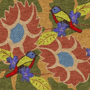 13  Painted Buntings and Sunflowers