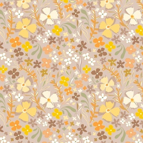 Wild Bohemian floral 2. SMALL - Sunny Latte, Yellow & Sage
