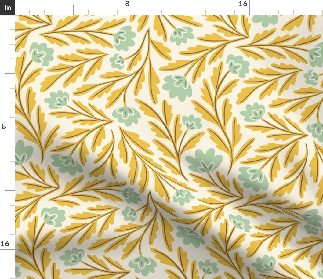 Isabel Flowing Floral | Large Scale | Yellow Sage Flowers